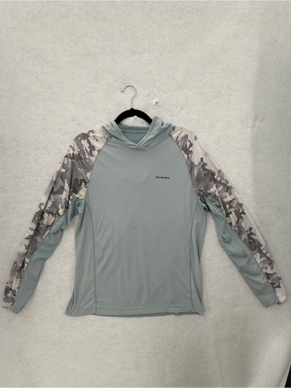 SIMMS Men’s SolarFlex Hoody Hex Flo Camo Medium Blue & Gray